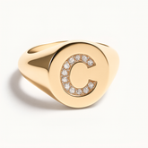 "C" 9ct yellow gold diamond set initial C signet ring